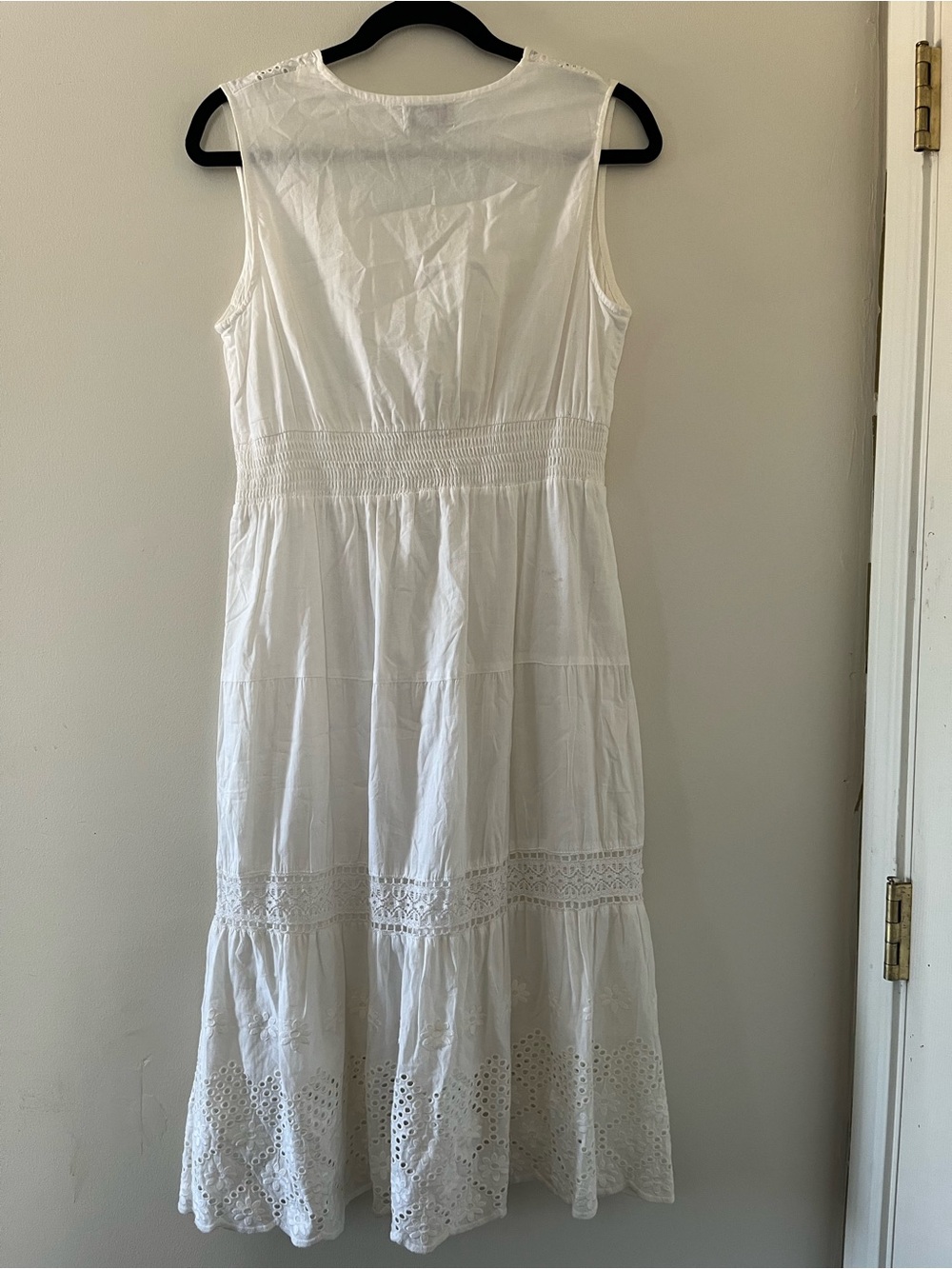 Vintage White Eyelet Midi Dress Small 100% Cotton Sleeveless Cottagecore Coastal - Picture 5 of 6